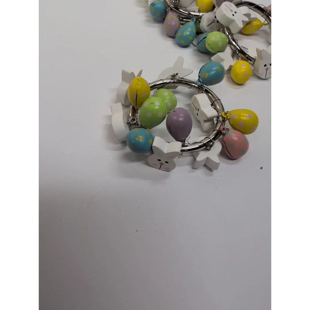 Pier 1 Easter Napkin Rings Wood & Metal  Bunnies Ducks‎ Eggs Set Of 4 Retired